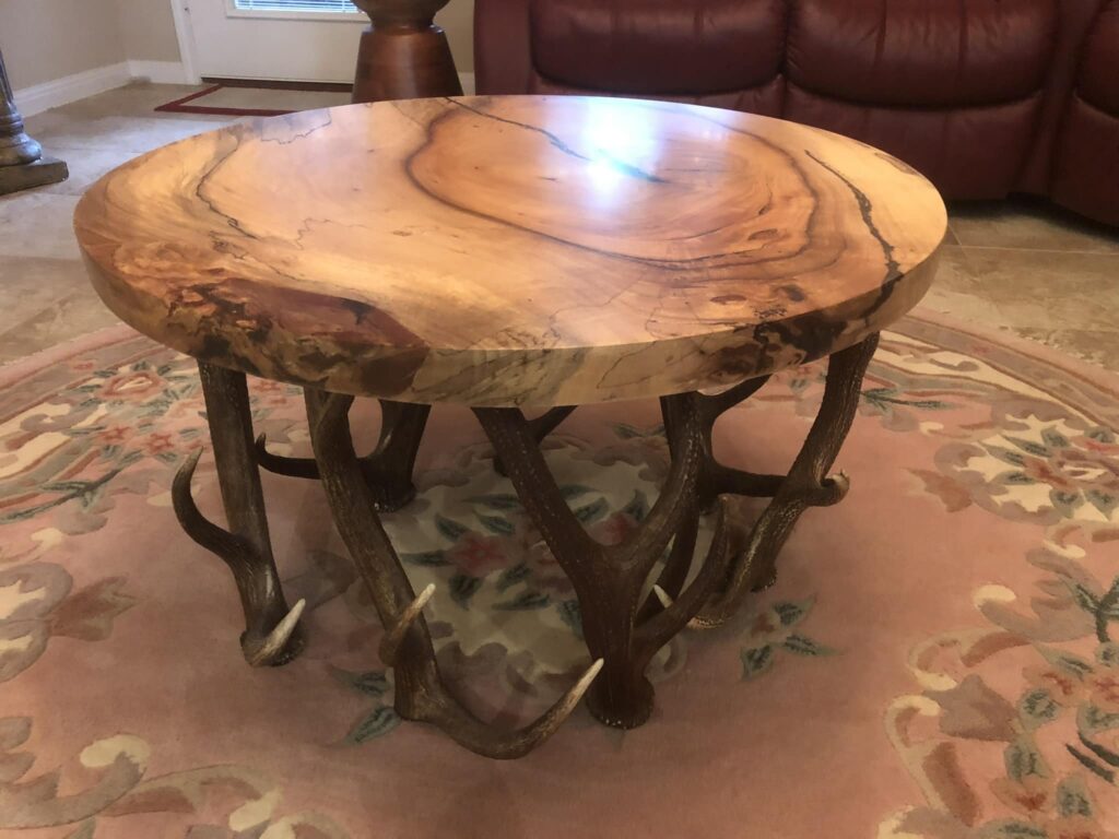 Custom Table of Antlers and Pecan Wood