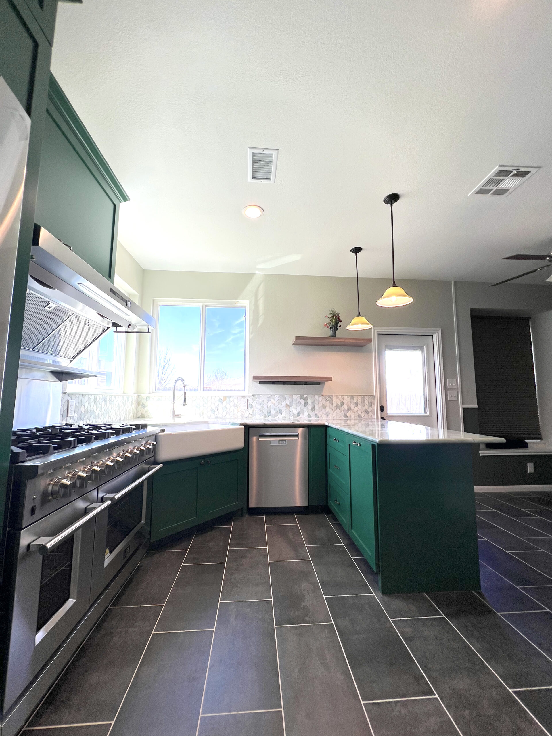 Face Frame Cabinets Featuring Soft Close Hardware in Forest Green Face Frame Cabinets Featuring Soft Close Hardware in Forest Green